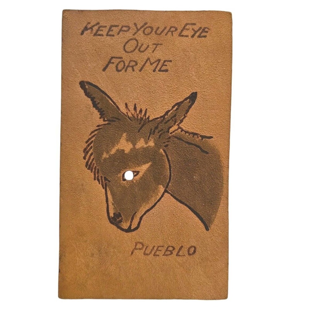 Antique Leather Postcard 1906 Postmark 1902 Stamp Date Pueblo Denver CO DONKEY